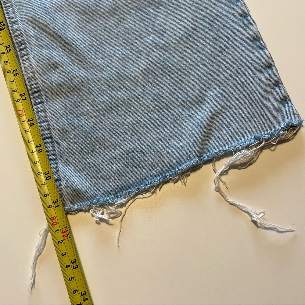 Zara 90s Relaxed Tall High Rise Flare Leg Jeans | Light Wash Distressed - Picture 7 of 9